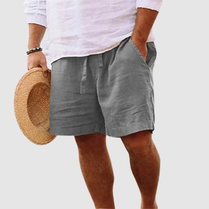 Men's summer cotton linen shorts draw rope elastic waist straight legs solid color breathable five minutes casual pants