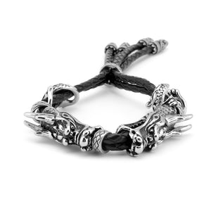 Men's titanium steel double Dragon leather bracelet titanium steel leather accessories