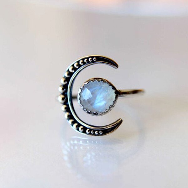 Faceted Moonstone Adjustable Ring