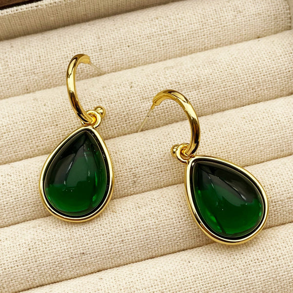 Vintage drop emerald earrings