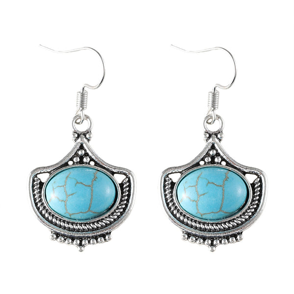 Vintage Inlaid Turquoise Earrings Necklace Set