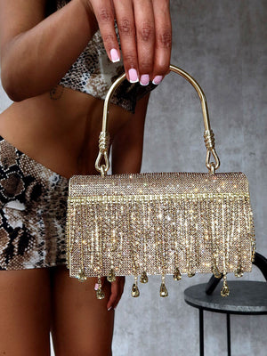 Rhinestone Fringe Clutch