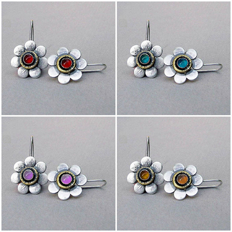 Retro Multi Color Flower Earrings