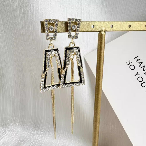 Geometric diamond studded tassel earrings