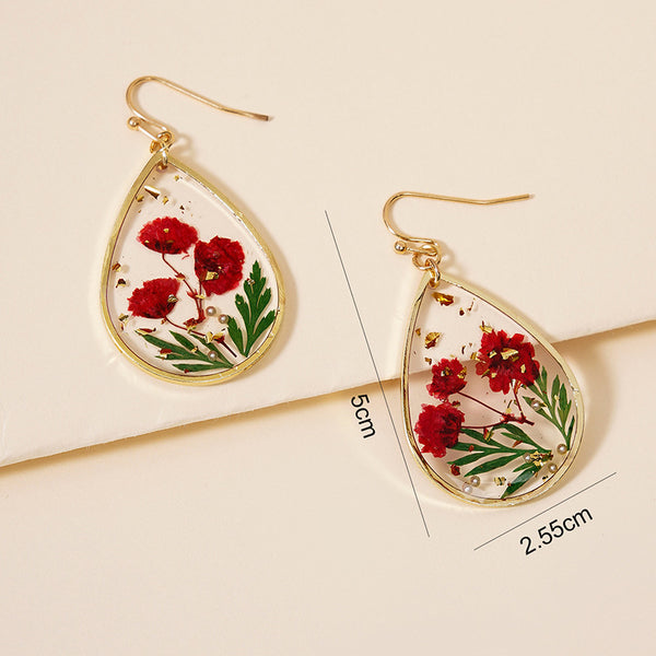 Droplet Shaped Dried Flower Earrings