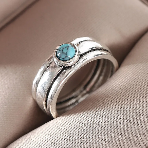 Vintage Turquoise Inlaid Stone Ring