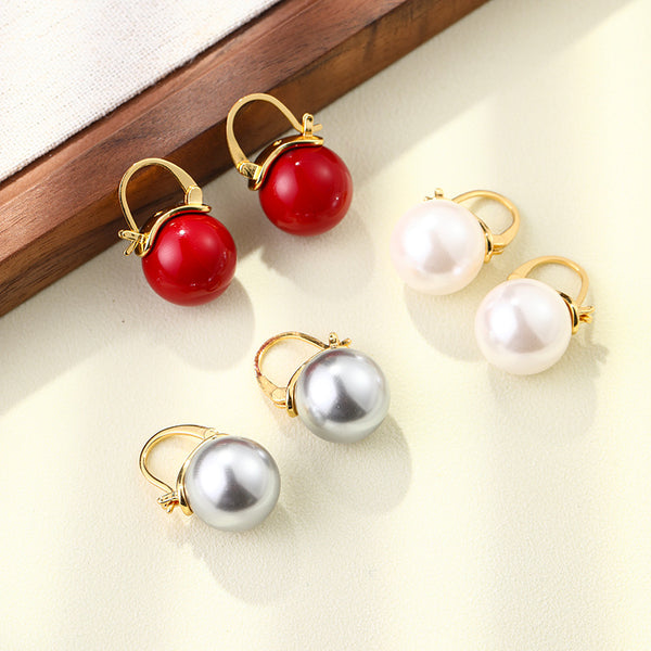 Vintage red pearl elegant earrings for women