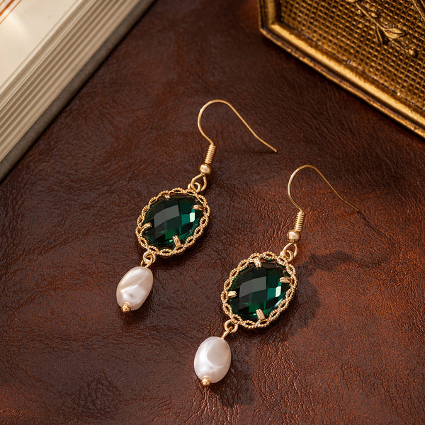 Green Crystal Glass Earrings