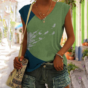 Abstract Creative Dandelion And Cat Painting Art V-neck Vest