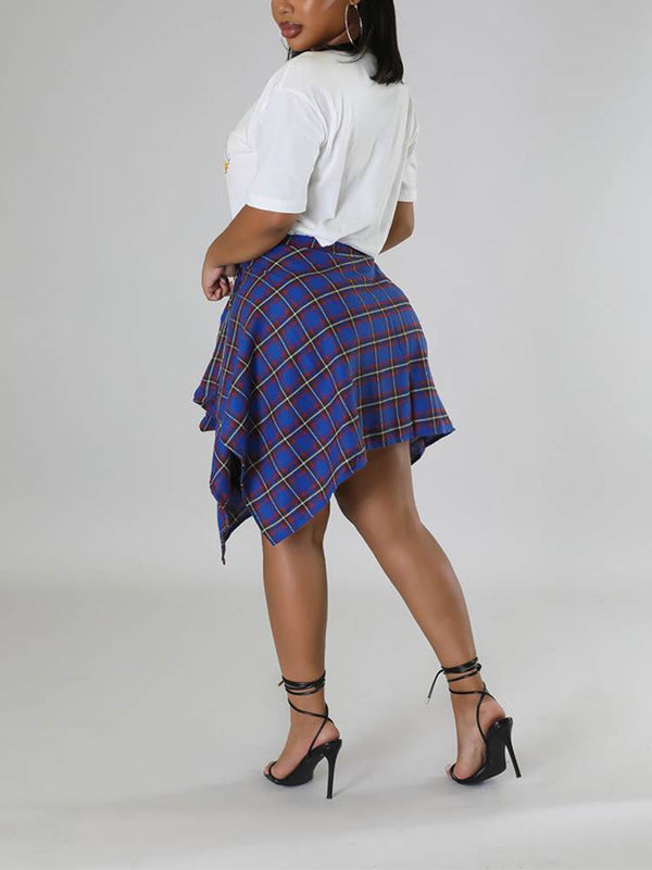 Asymmetric Plaid Midi Skirt