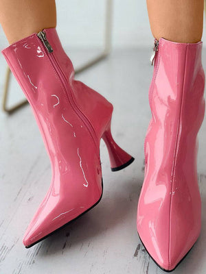 Zipper Pointed Toe Pyramid Heeled Boots