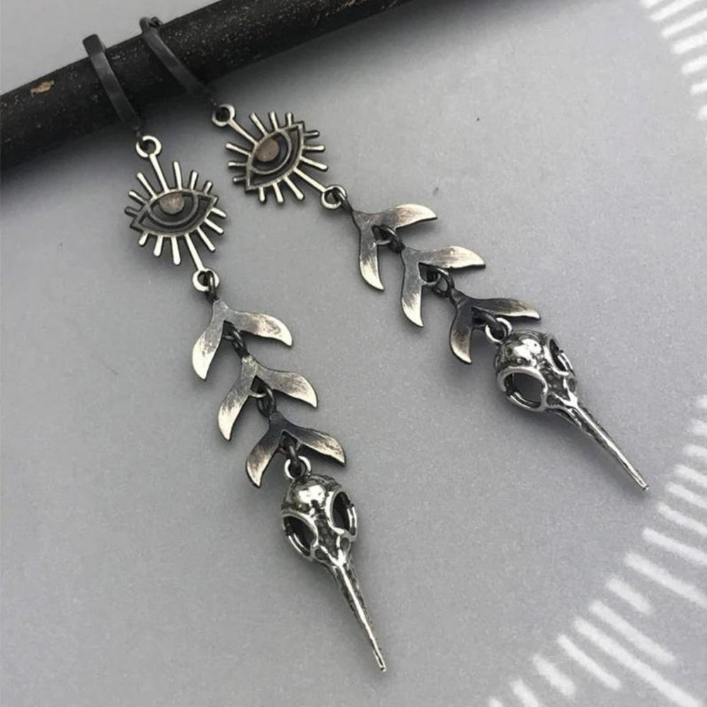 Boho mask pendant earrings in silver