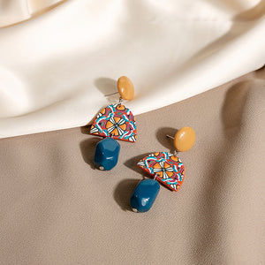 Yellow blue contrasting irregular earrings