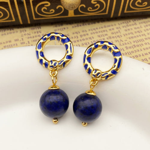 Vintage Blue Gold Stone Earrings