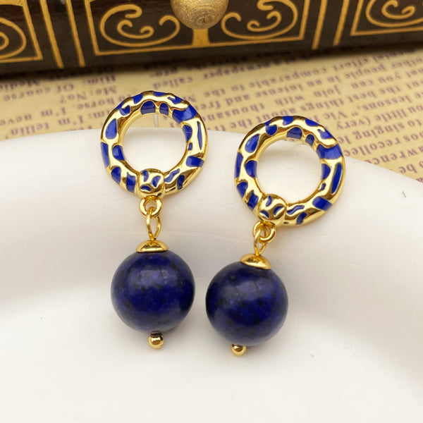 Vintage Blue Gold Stone Earrings