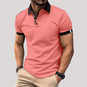 Men's Casual Cotton Colorblock Lapel Polo Shirt