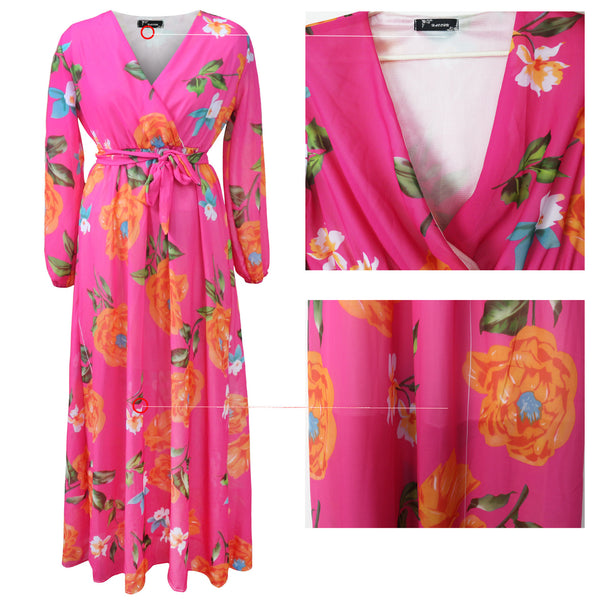 Floral Print Pleated Maxi Dresses