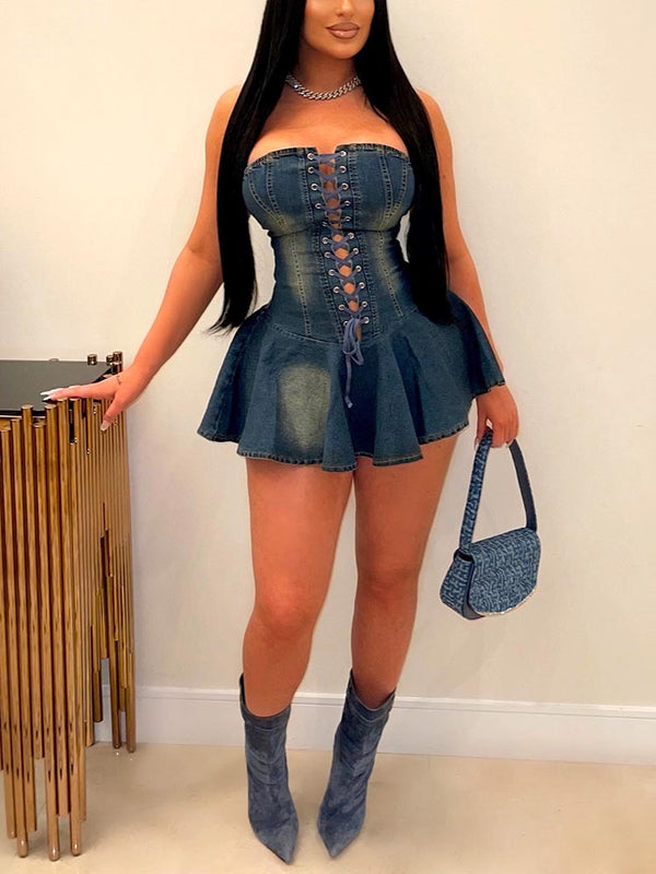 Denim Corset Lace-Up Dress