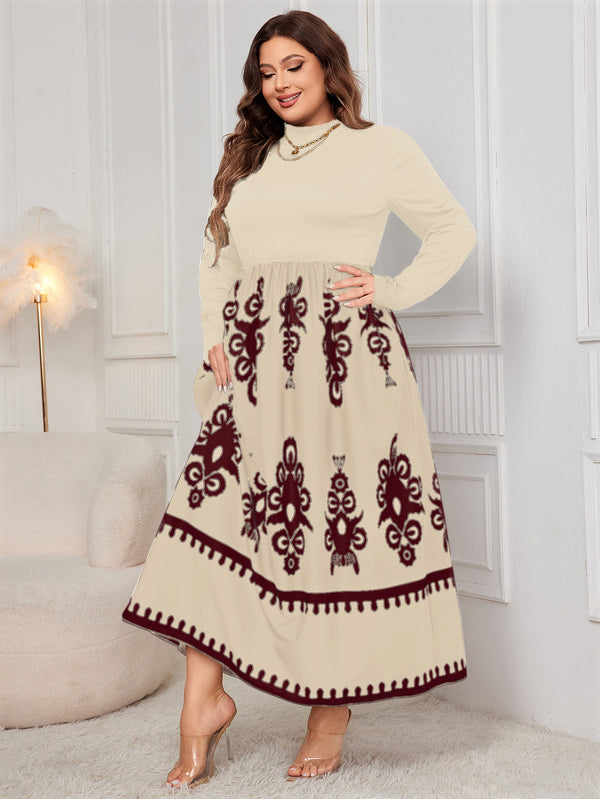 Printed High Waist Long Sleeve Maxi Dress