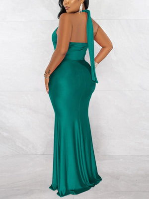 Halter Backless Ruched Dress