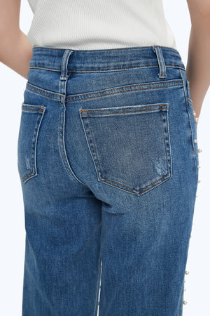 ONESO Wide Leg Mid-Low Rise Baggy Jeans for Women Distressed Pants Stretchy Bottom Lady Basic Comfortable Denim