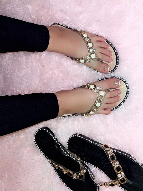 Rhinestone Decor Flip Flops