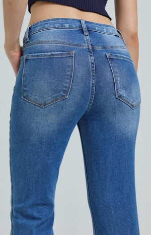 Low Waist Crop Flare Jeans Raw Edge