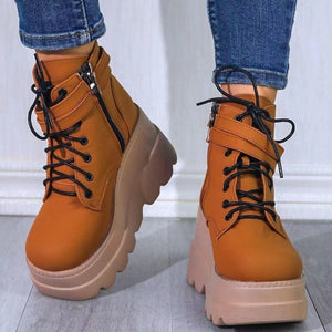 Patchwork Lace Up High Heels Boots