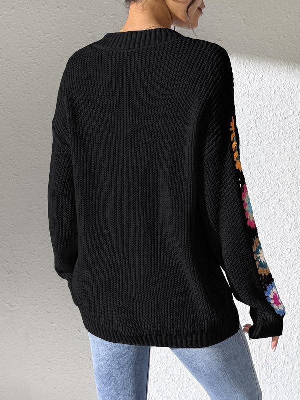 Patchwork V-neck Pullover Sweater