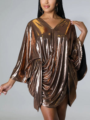 Glitter Batwing Sleeves Backless Mini Dress