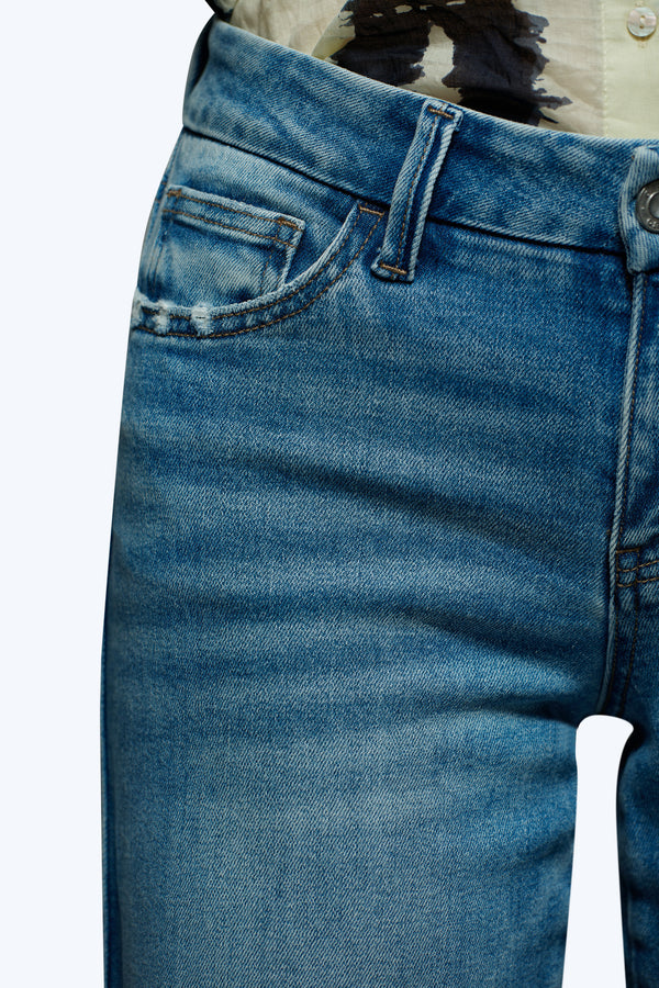 ONESO Mid-Low Rise Baggy Jeans Wide Leg for Women Distressed Pants Stretchy Bottom Lady Basic Comfortable