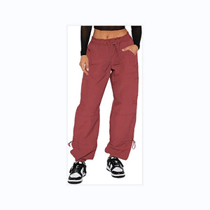 Relaxed Tie Multi-Pocket Straight Leg Workwear Casual Pants