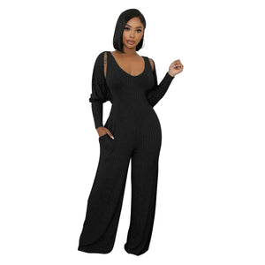 Ribbed Bolero & Jumpsuit Set