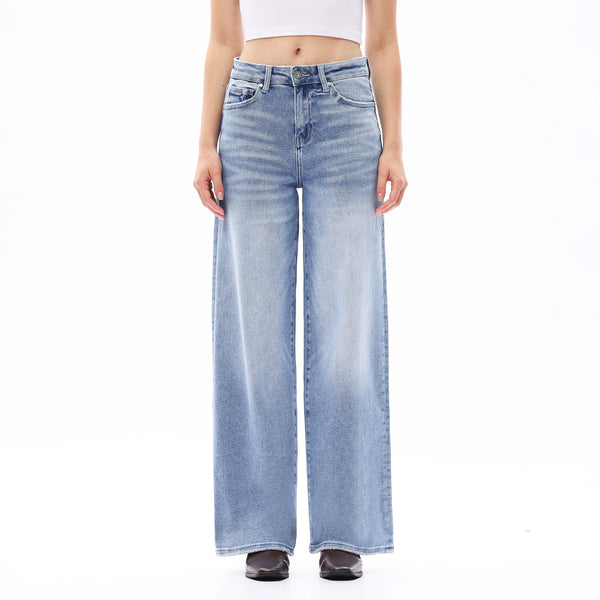 ONESO Women BBL High Rise Raw Hem Baggy Jeans High Stretchy Wide Leg Tummy Denim Pants