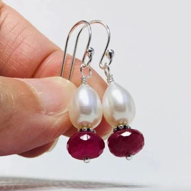 Vintage Red Crystal Pearl Earrings