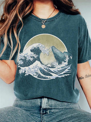 Whale Breach Japanese Art Print T-shirt