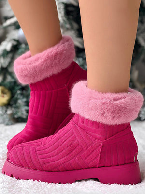 Furry Trim Towel Ankle Boots