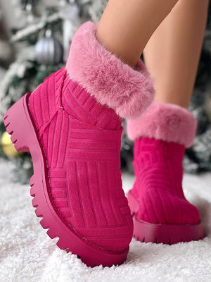 Furry Trim Towel Ankle Boots