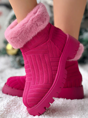 Furry Trim Towel Ankle Boots