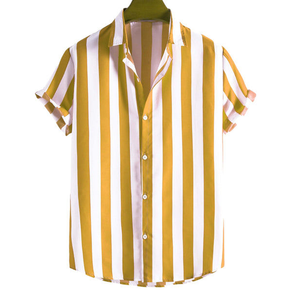 Men's Lapel Single Breasted Hong Kong Style Striped Shirt