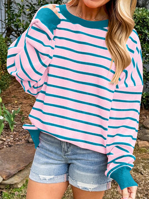 Lovelet Striped Contrast Long Sleeve Sweatshirt