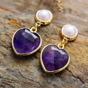 Heart shaped amethyst pearl earrings