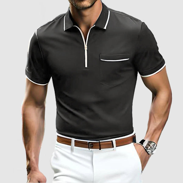 Gentleman's Cotton Colorblocked Zip-Up Polo Shirt