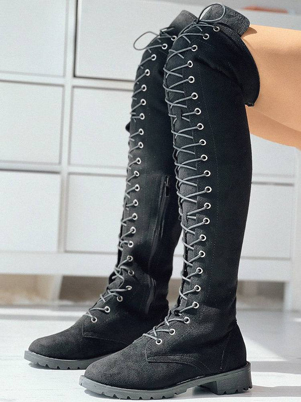 Lace Up Flat Suede Boots