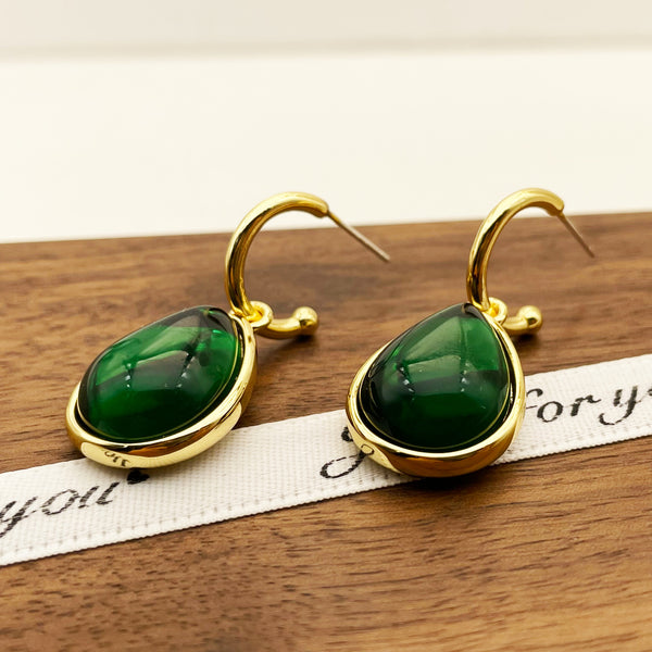 Vintage drop emerald earrings