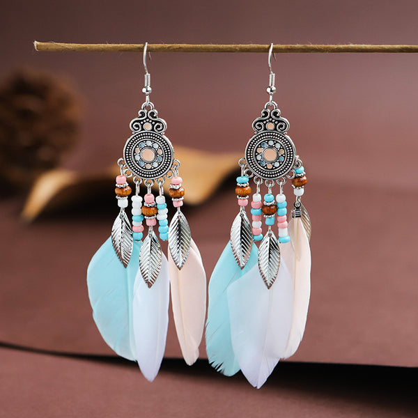 Round oil droplet craft feather earrings