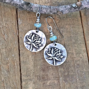 Turquoise Plant Lotus Pendant Earrings