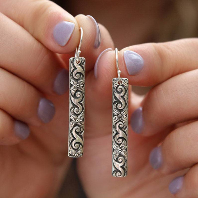 Rectangular Boho Earrings in Sterling Silver