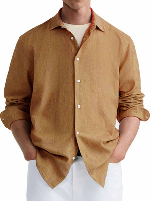 Men's Simple Basic Lapel Solid Color Long Sleeve Shirt