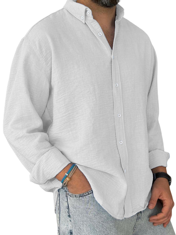 Men's Casual Simple Cotton Lapel Long-Sleeved Shirt